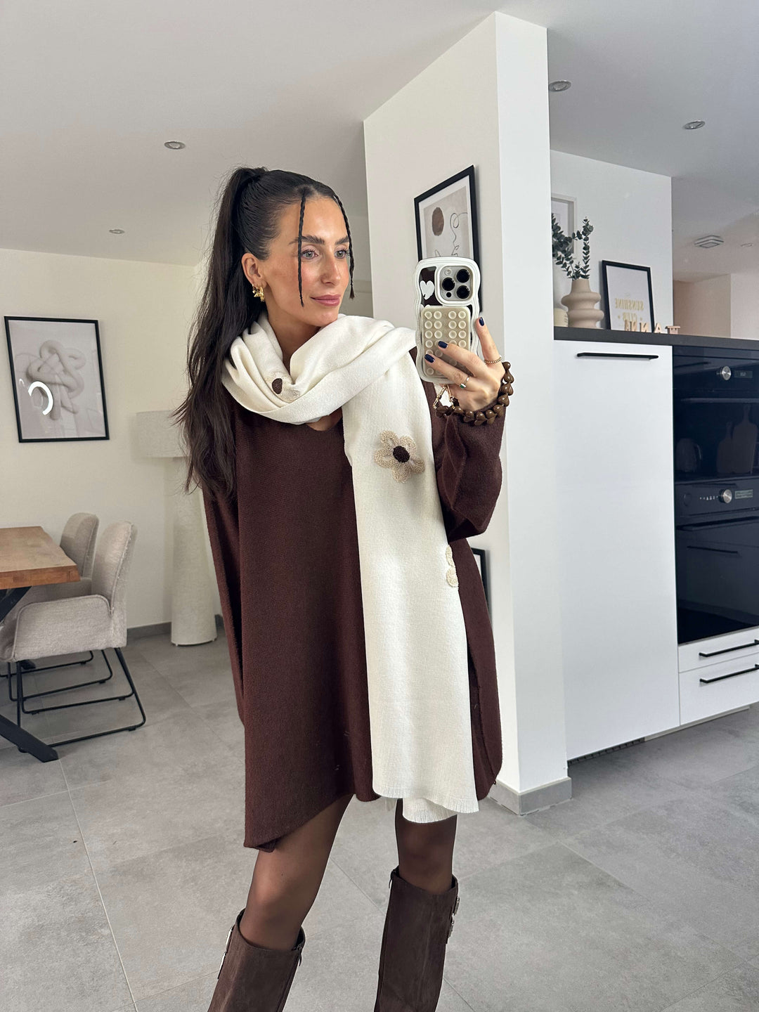 Pullover V-Ausschnitt Strick – Braun