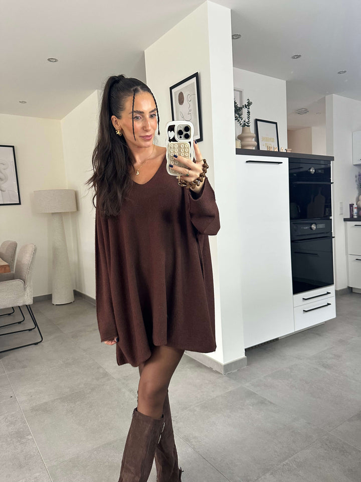 Pullover V-Ausschnitt Strick – Braun