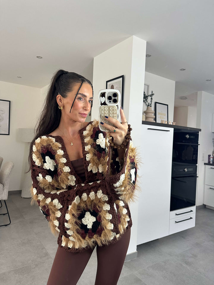 Crochet Cardigan Braun-Creme Pattern