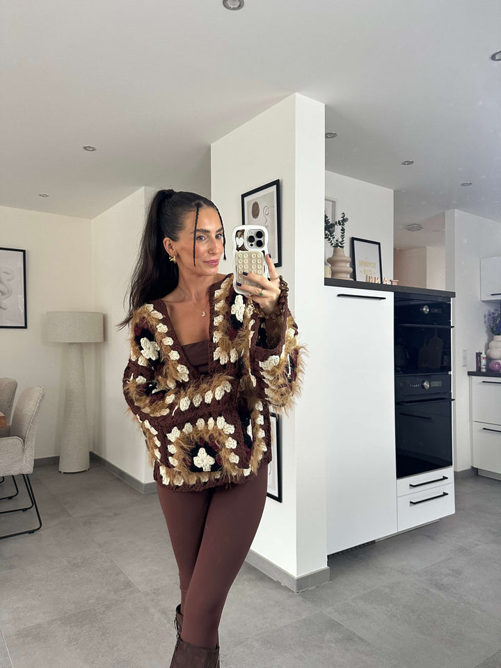 Crochet Cardigan Braun-Creme Pattern