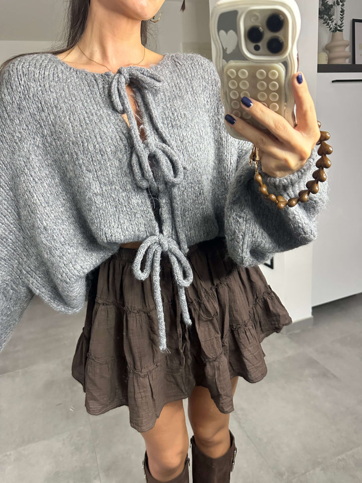 Strickcardigan zum Binden – Grau
