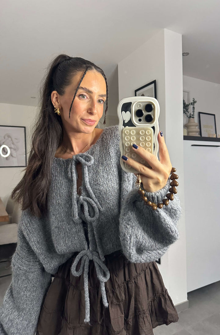 Strickcardigan zum Binden – Grau