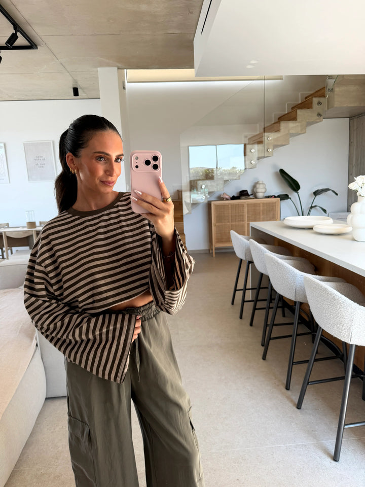 Gestreiftes Longsleeve – Khaki