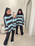 Wide-striped sweater – brown/light blue