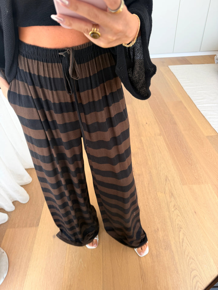 Jersey Stoffhose gestreift – Braun/Schwarz