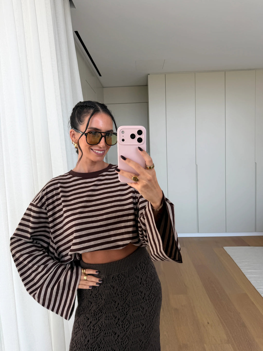 Striped Long Sleeve Top – Espresso