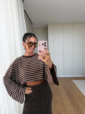 Striped Long Sleeve Top – Espresso