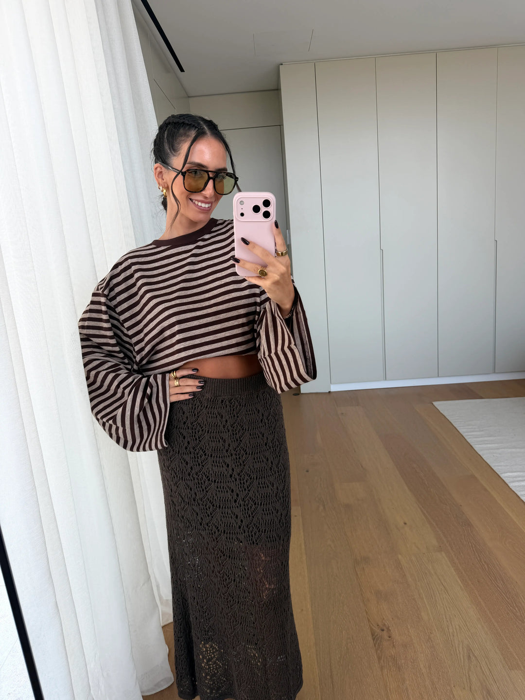 Striped Long Sleeve Top – Espresso