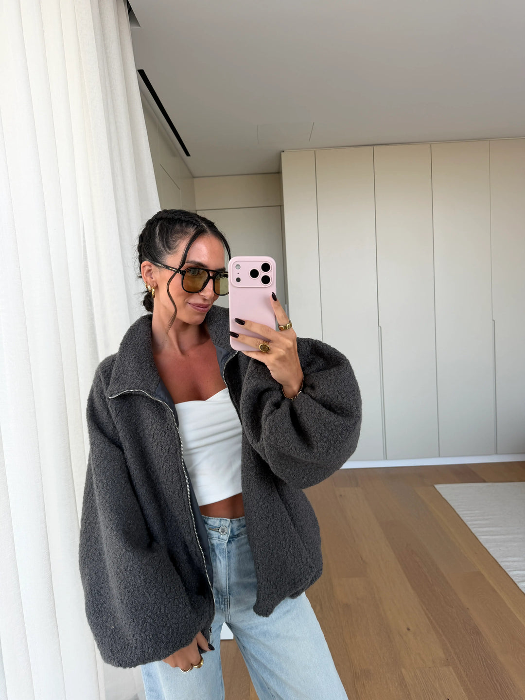 Oversize Jacke mit Reißverschluss – Grau