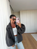 Oversize Jacke mit Reißverschluss – Grau