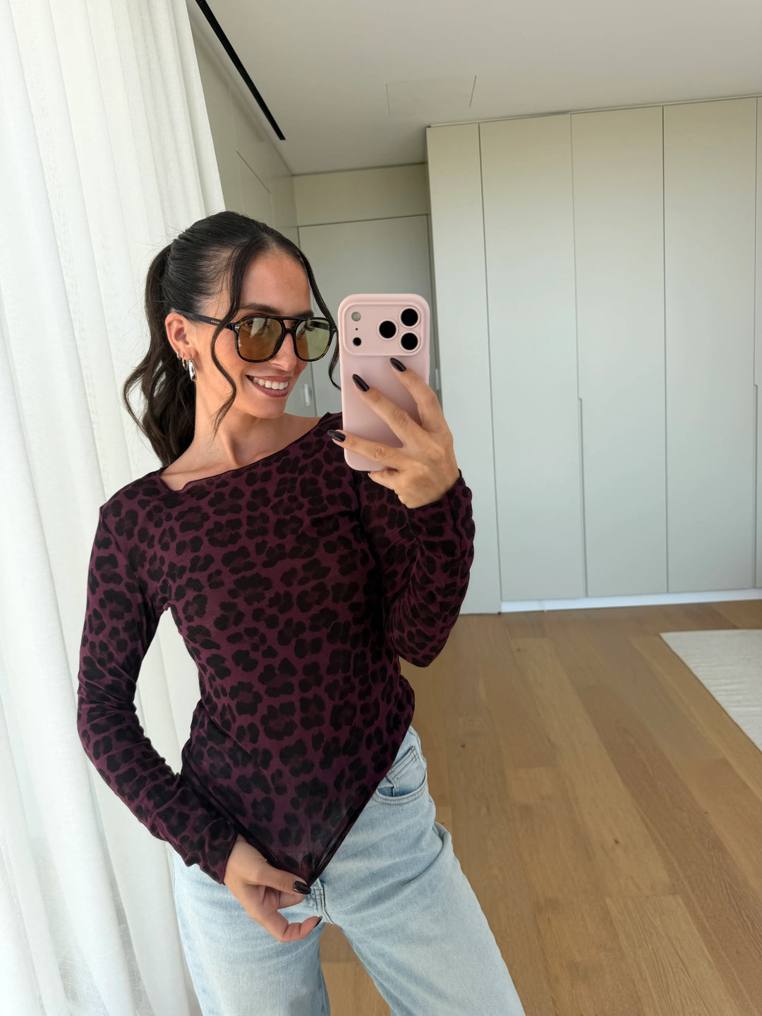 Leopard Langarmshirt – Bordeaux