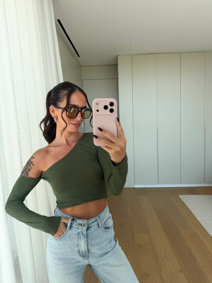 Asymmetrisches Oberteil – Khaki