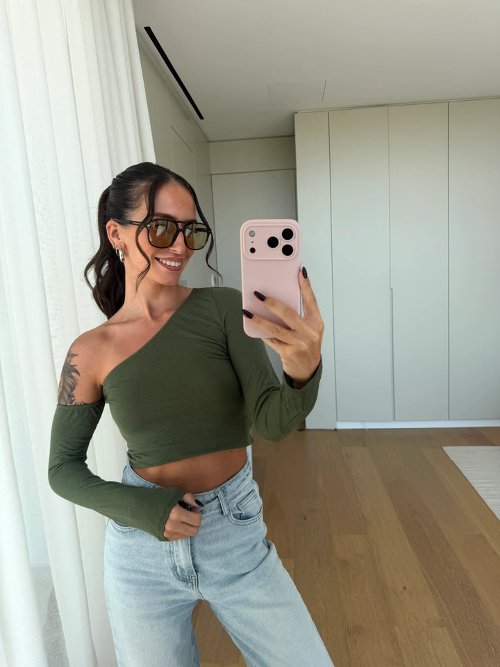Asymmetrisches Oberteil – Khaki