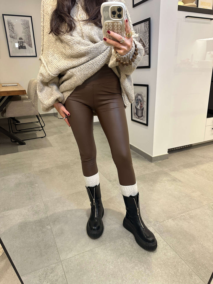 Leder-Leggings Braun