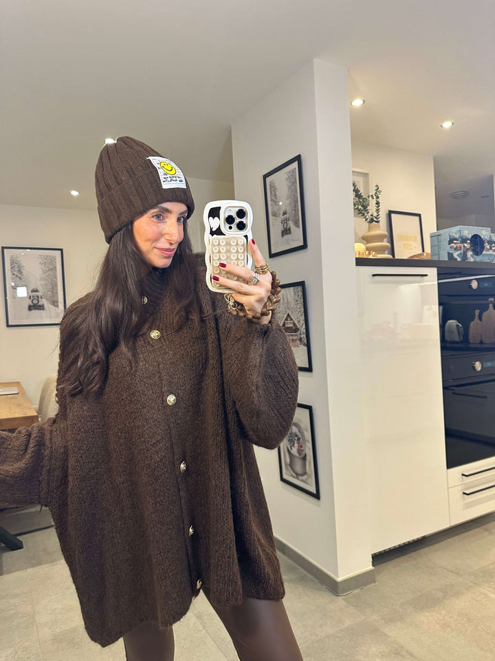 Kuschel Strick Cardigan mit goldenen Knöpfen Braun