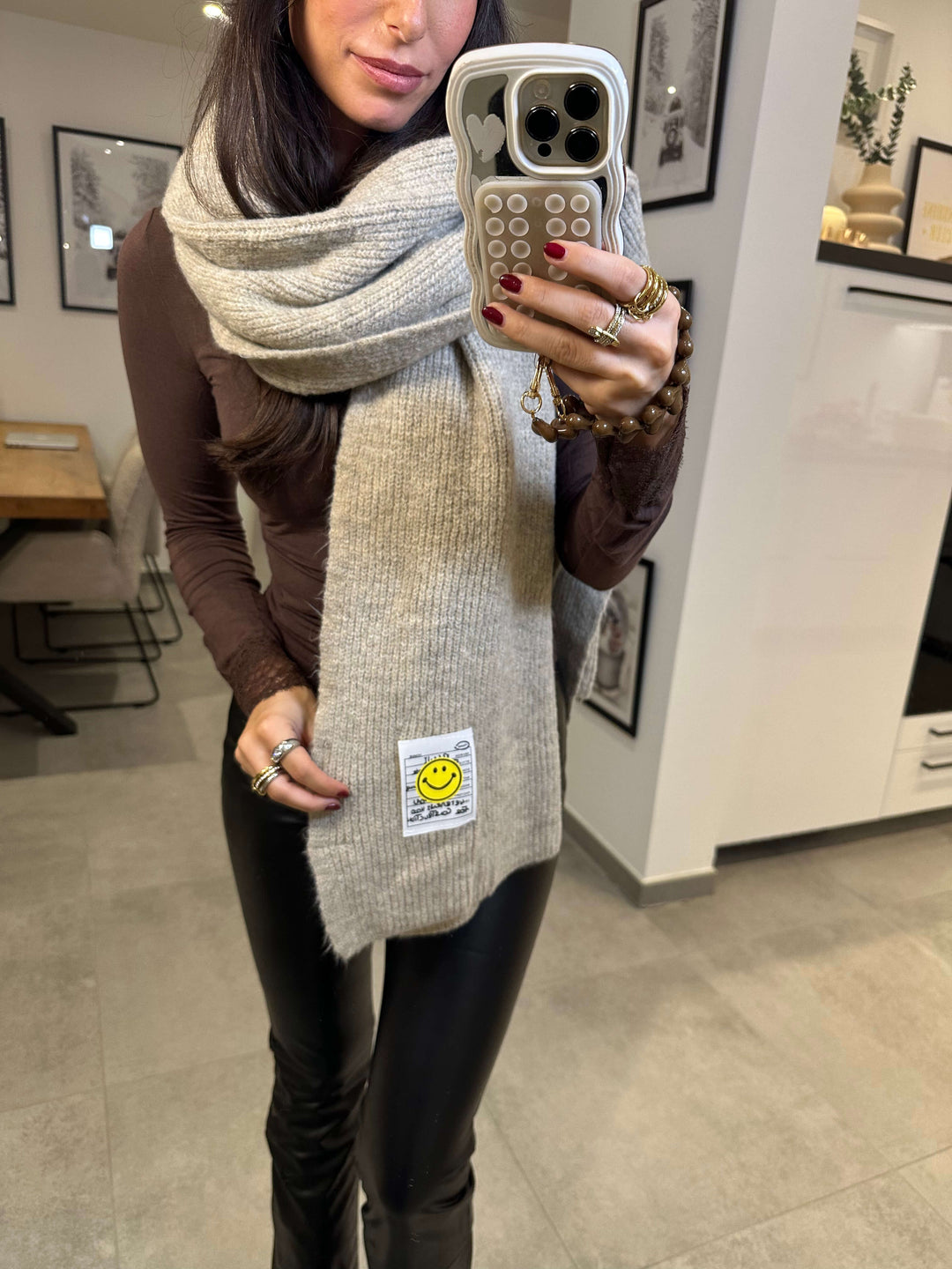 Strickmütze Smiley Beige