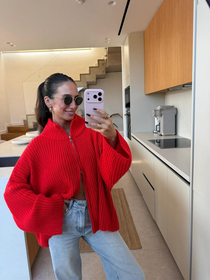 Oversize Strickjacke – Rot