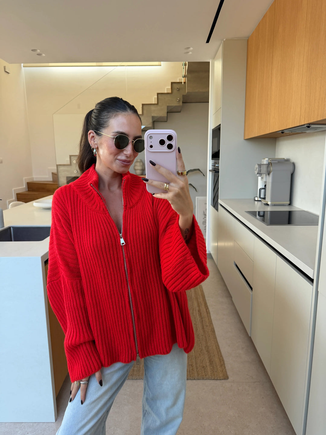Oversize Strickjacke – Rot