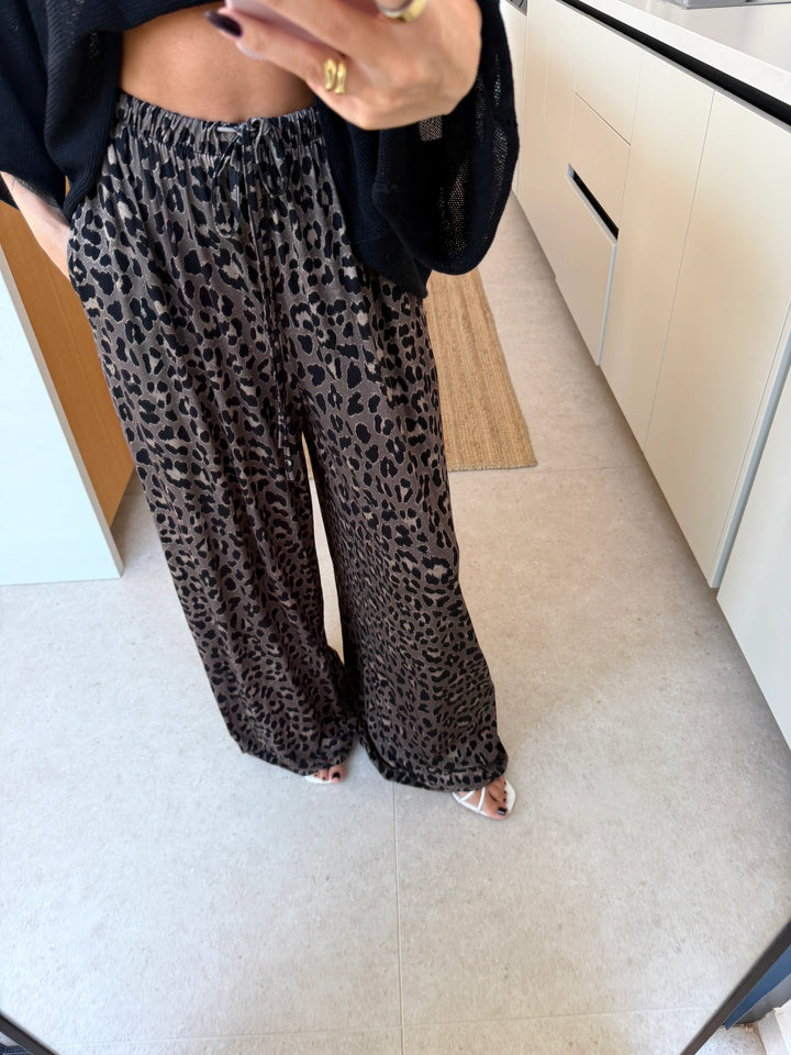 Leopard-Print Jersey Trousers – Dark Taupe - Tall (length)