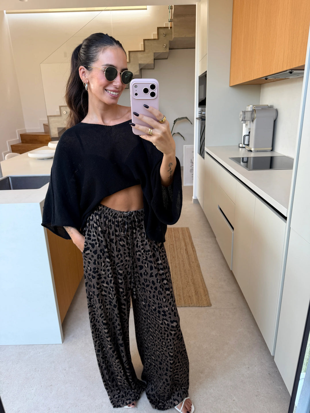 Leopard-Print Jersey Trousers – Dark Taupe - Tall (length)
