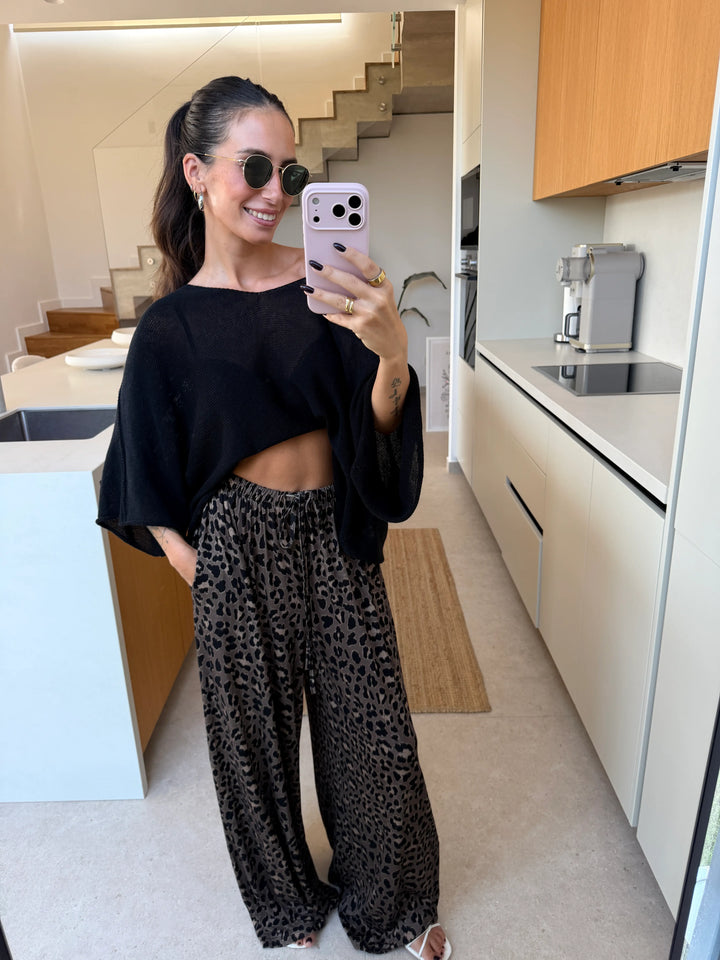 Leopard-Print Jersey Trousers – Dark Taupe - Tall (length)