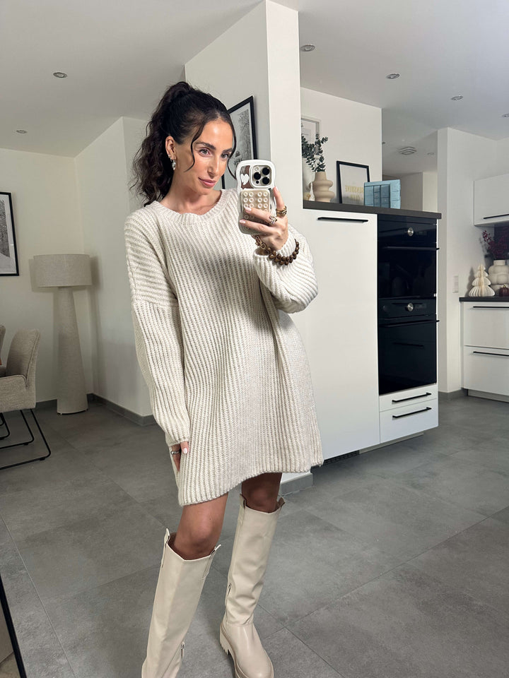 Gerippter langer Pullover – Beige