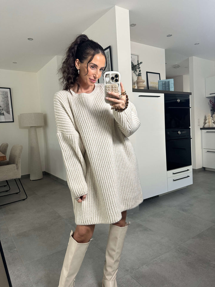 Gerippter langer Pullover – Beige