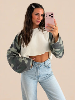 T-shirt raglan Colourblock – Crème/Camouflage
