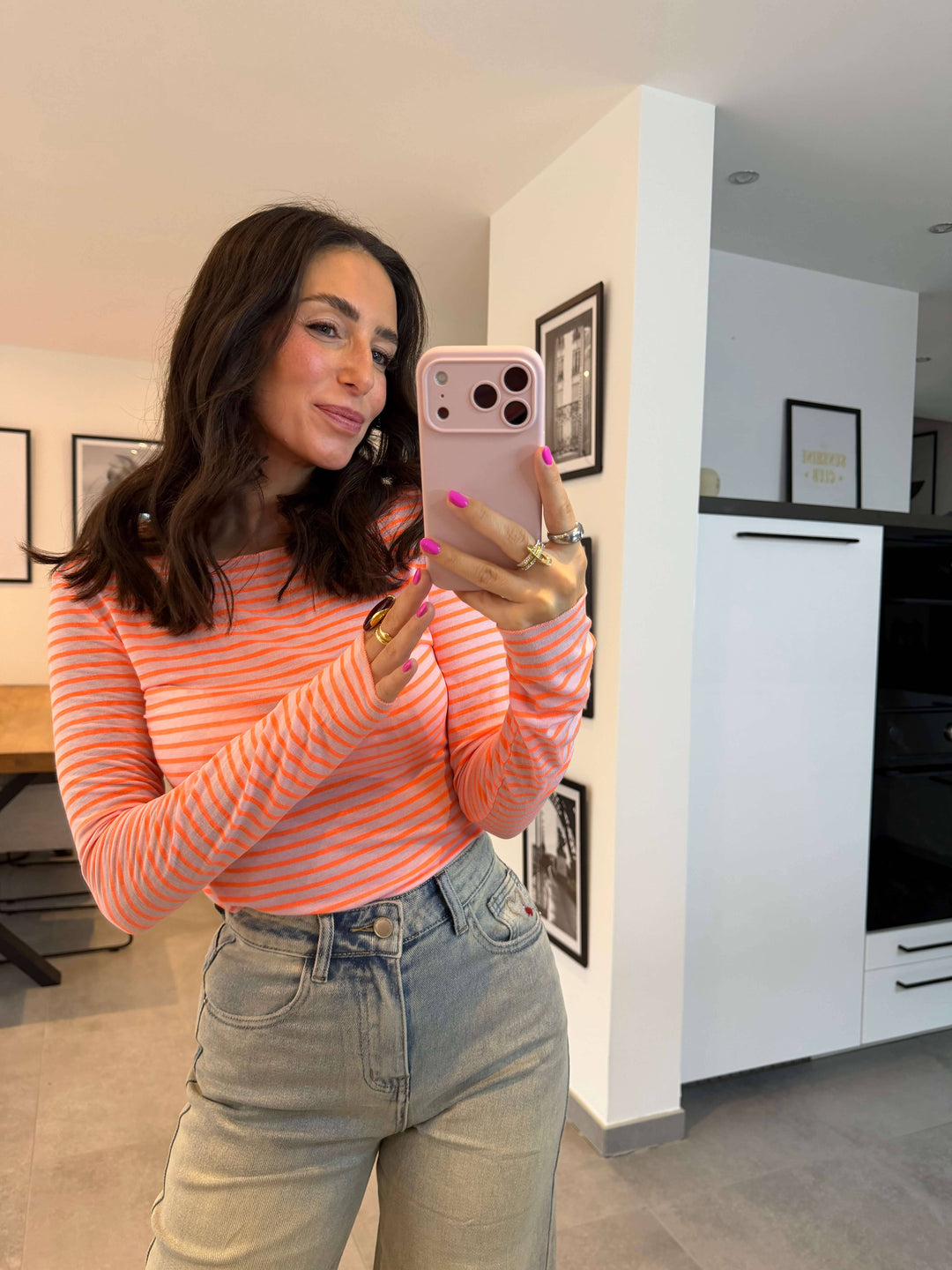 Basic Langarmshirt gestreift – Apricot Shirt Lisas Boutique 