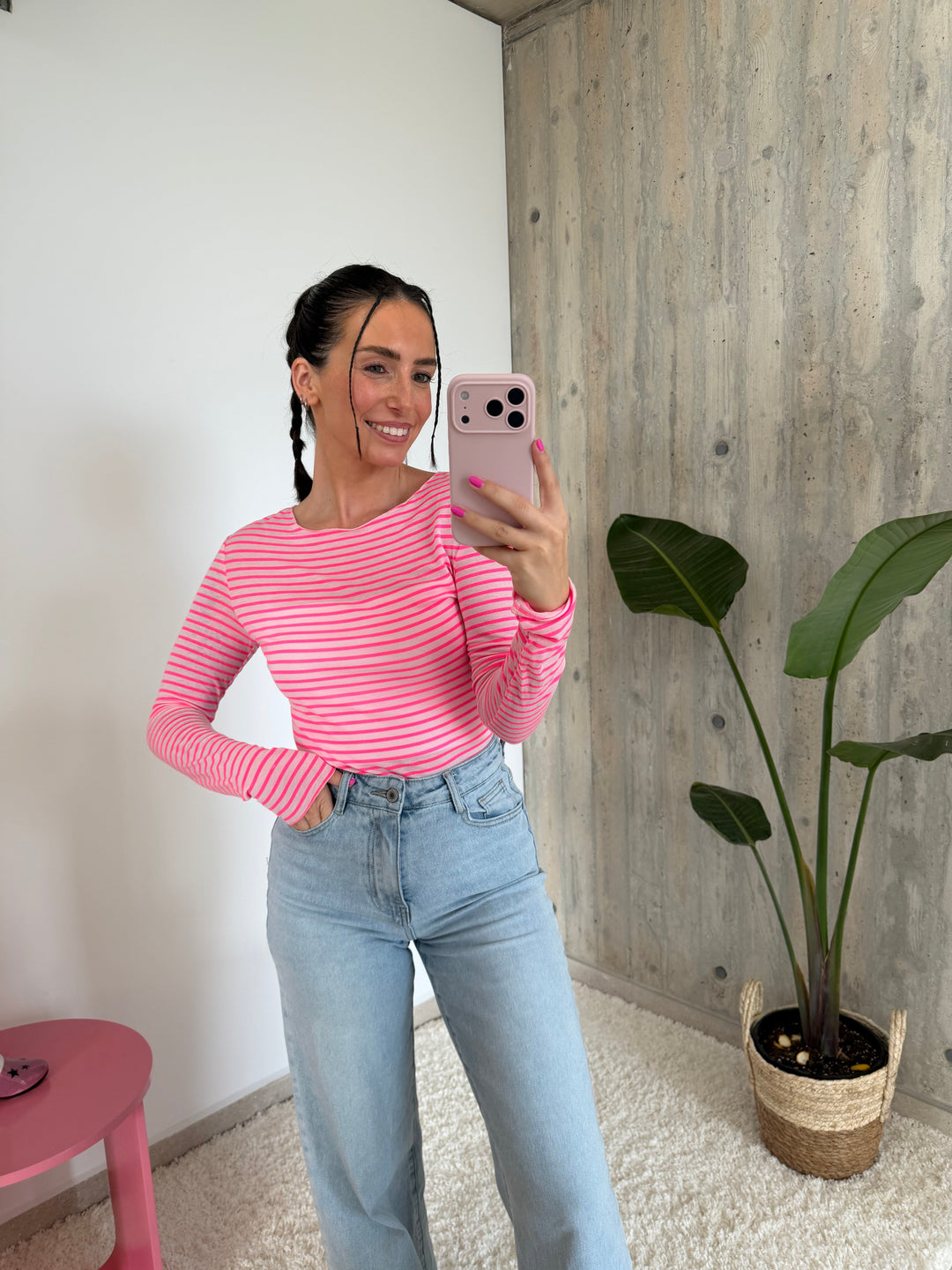 Basic Langarmshirt gestreift – Pink/Rosa Shirt Lisas Boutique 