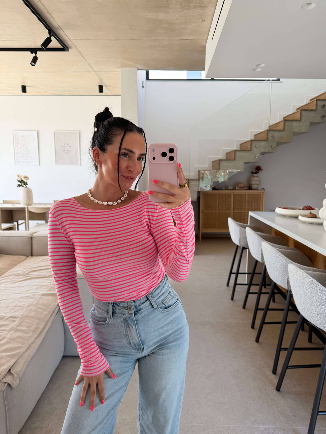 Basic Langarmshirt gestreift – Pink/Rosa Shirt Lisas Boutique 