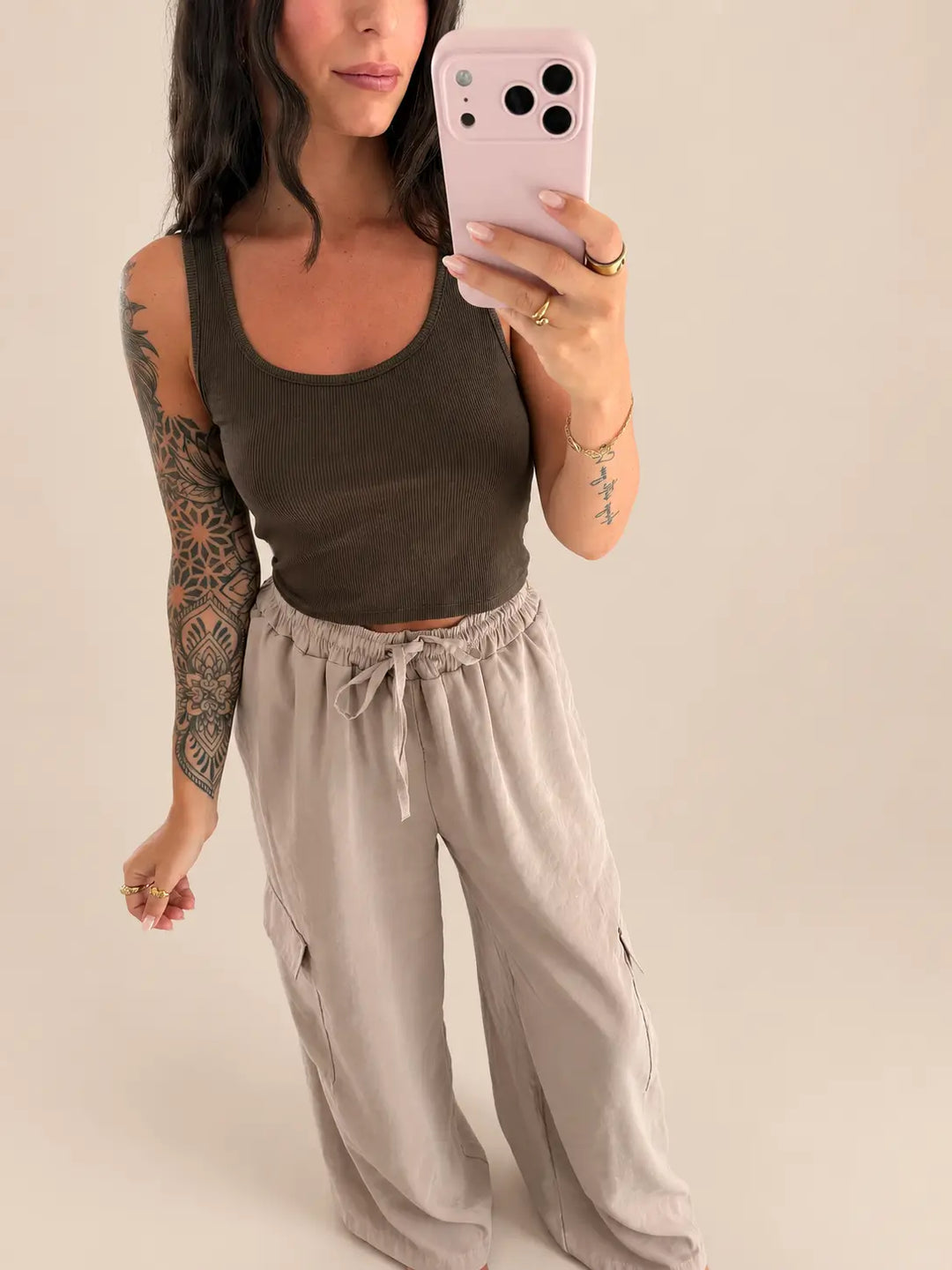 Top basic donna marrone, a coste, dettaglio | Lisa’s Boutique