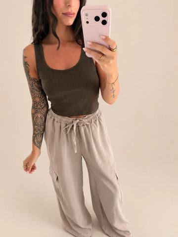 Top basic donna marrone, a coste, dettaglio | Lisa’s Boutique