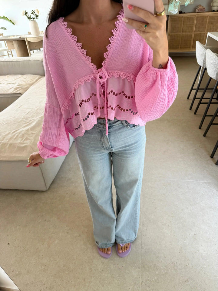 Bluse mit Stickerei – Rosa Bluse Lisas Boutique 