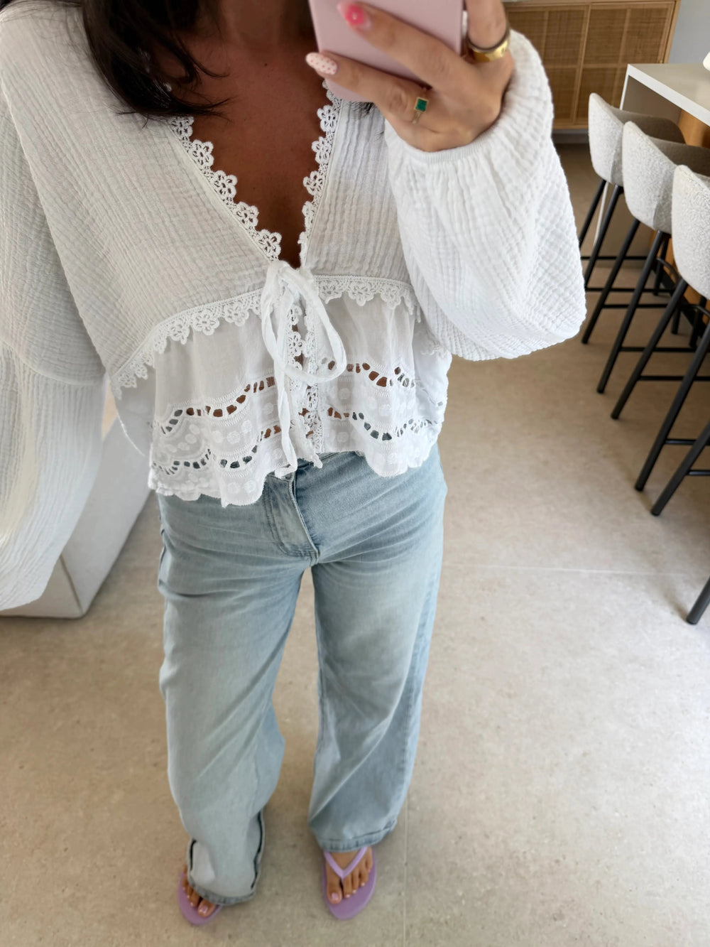 Bluse mit Stickerei – Weiß Bluse Lisas Boutique 