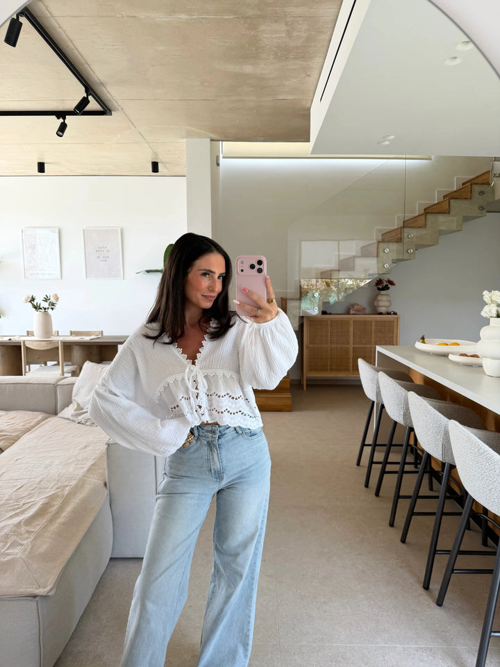 Bluse mit Stickerei – Weiß Bluse Lisas Boutique 