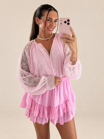 Camicetta in pizzo rosa con pizzo trasparente | Lisa’s Boutique
