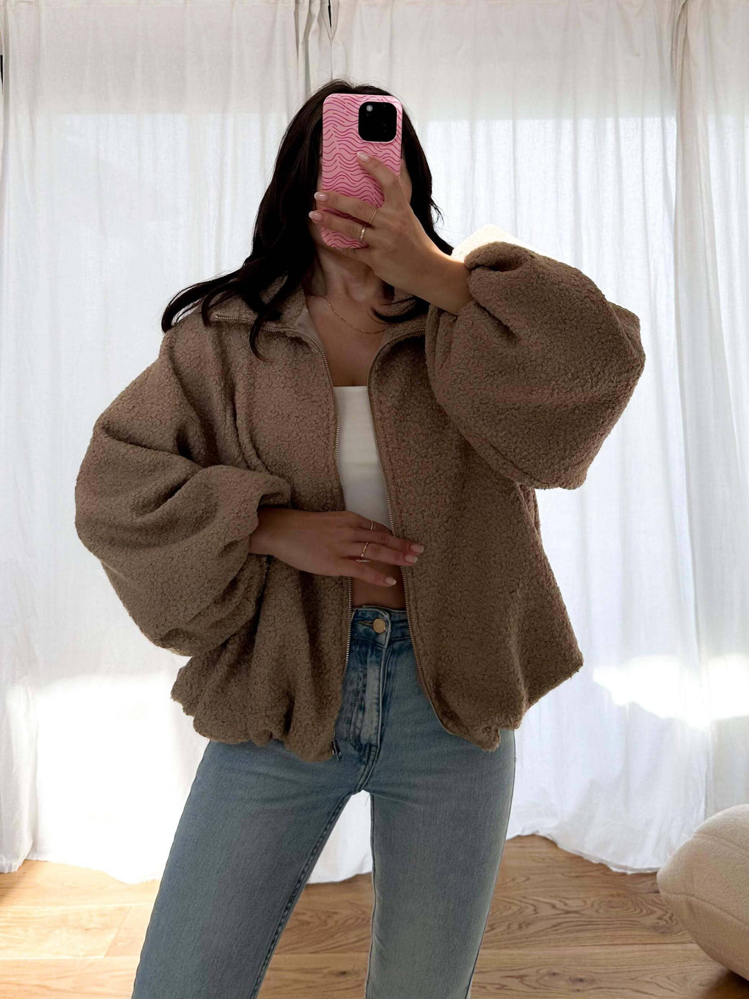 Bouclé Jacke mit Reißverschluss – Beige Jacke Lisas Boutique 