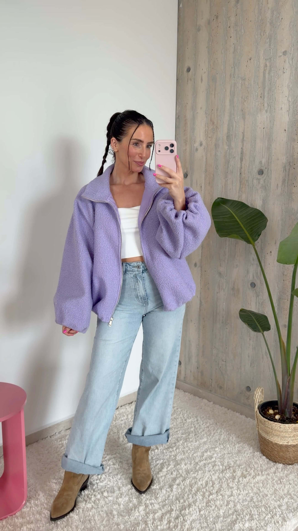 Bouclé Jacke mit Reißverschluss – Flieder Jacke Lisas Boutique 