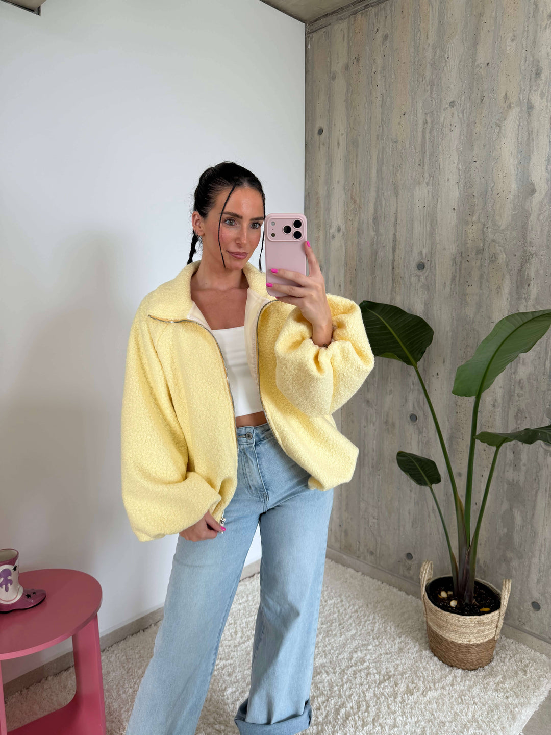 Bouclé Jacke mit Reißverschluss – Gelb Jacke Lisas Boutique 