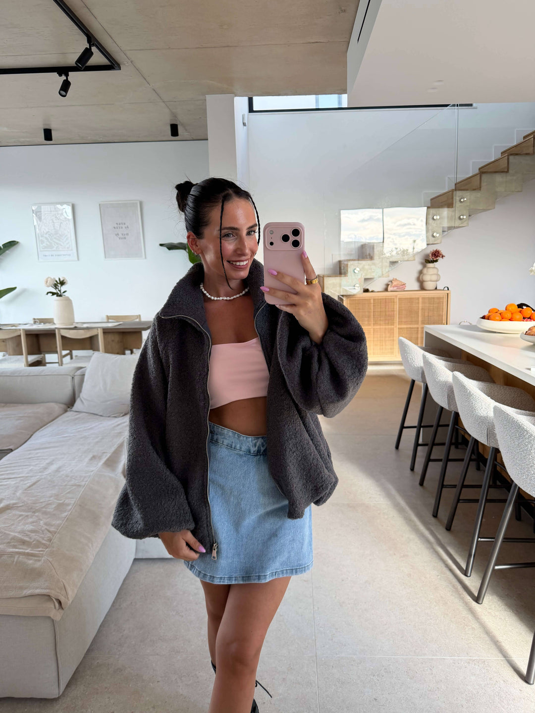 Bouclé Jacke mit Reißverschluss – Grau Jacke Lisas Boutique 