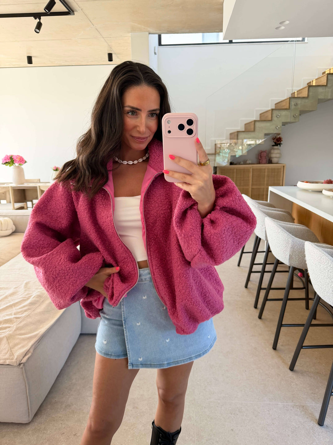 Bouclé Jacke mit Reißverschluss – Pink Jacke Lisas Boutique 