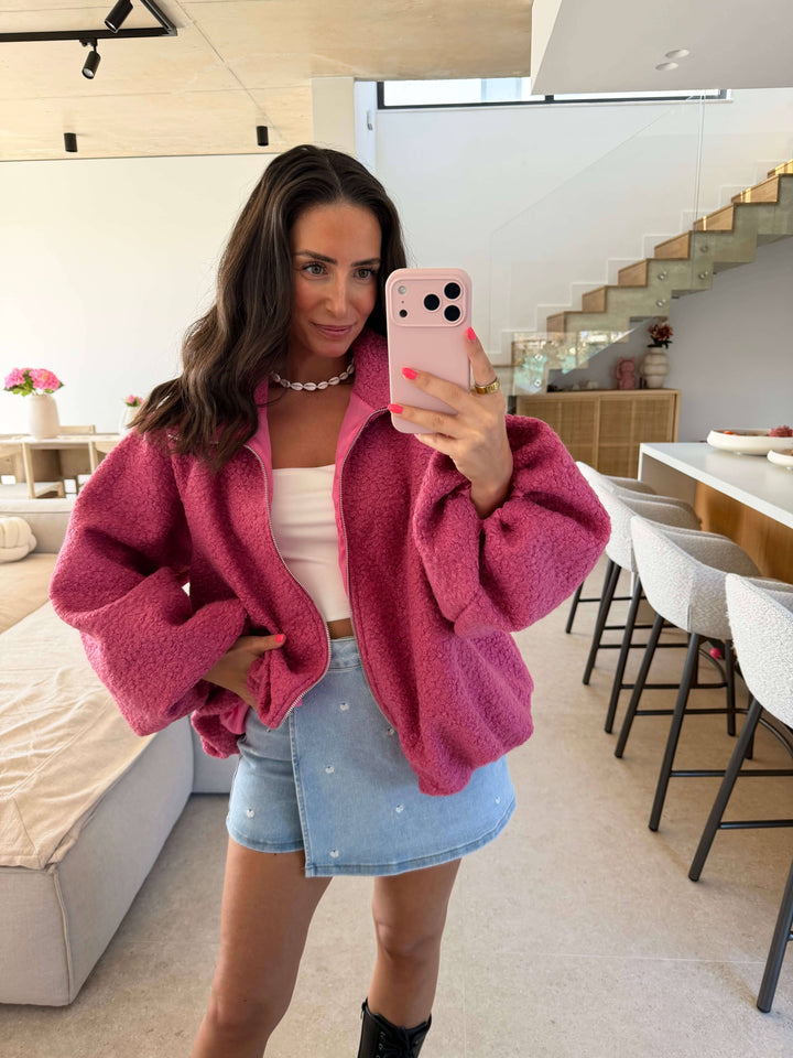 Bouclé Jacke mit Reißverschluss – Pink Jacke Lisas Boutique 