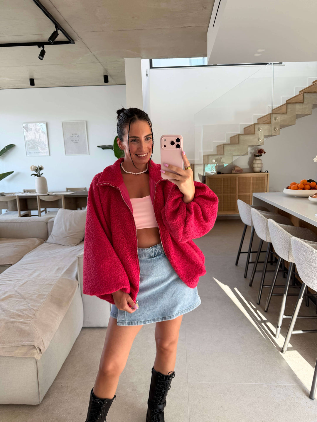 Bouclé Jacke mit Reißverschluss –Pink Jacke Lisas Boutique 