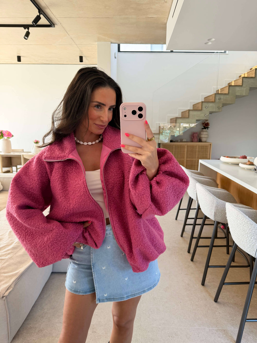 Bouclé Jacke mit Reißverschluss – Pink Jacke Lisas Boutique 