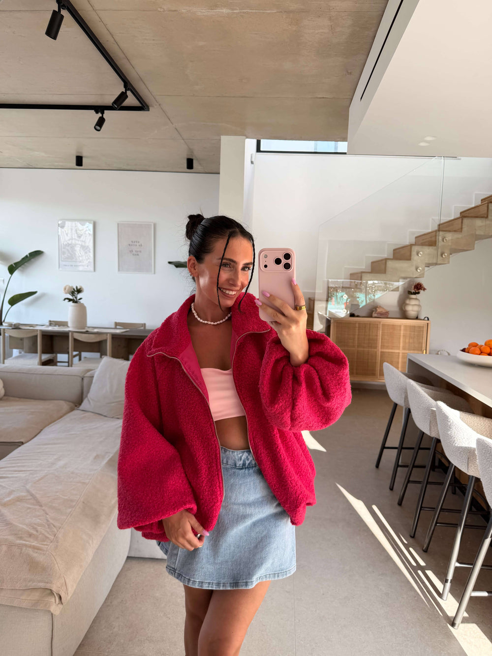 Women’s oversized jacket in Hot Pink with a zip | Lisa’s Boutique