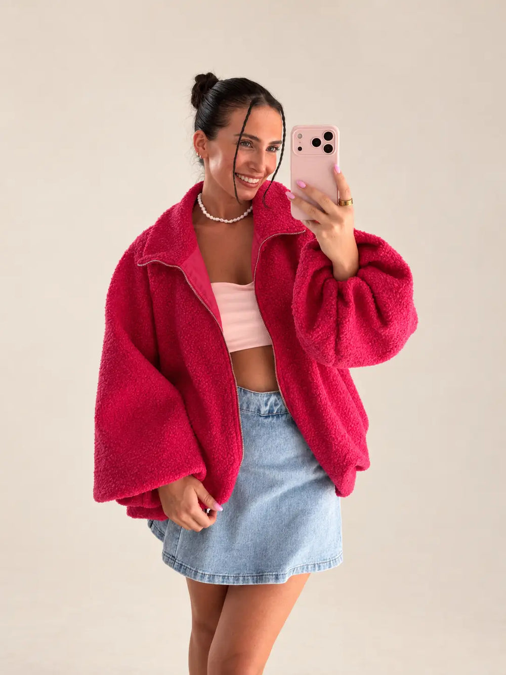 Women’s oversized jacket in Hot Pink with a zip | Lisa’s Boutique