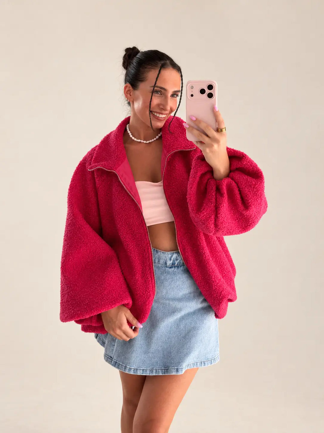 Oversized jas dames in Felroze met ritssluiting | Lisa’s Boutique