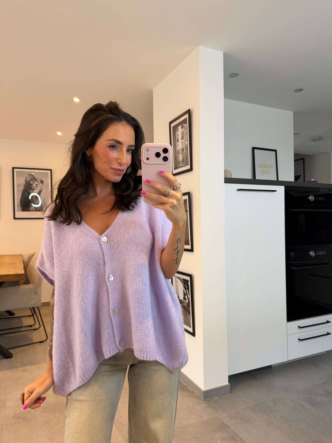 Cardigan mit V-Ausschnitt – Flieder Cardigan Lisas Boutique 