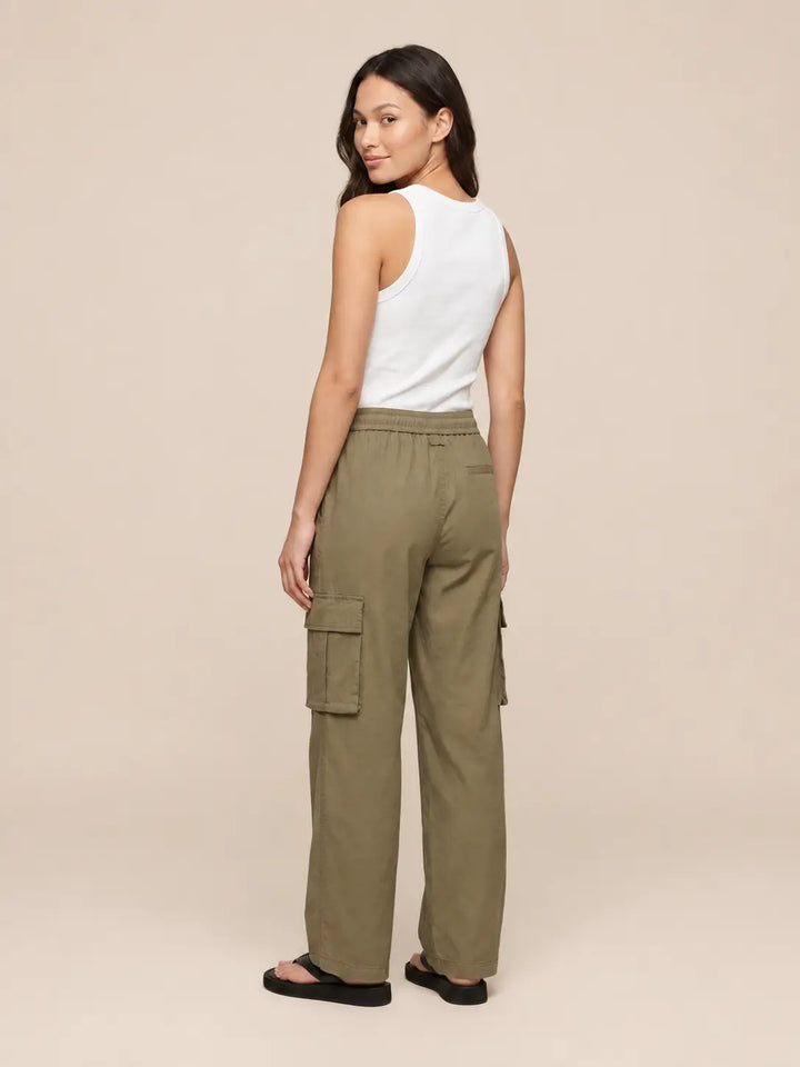 Cargobroek dames in Khaki, zijaanzicht | Lisa’s Boutique